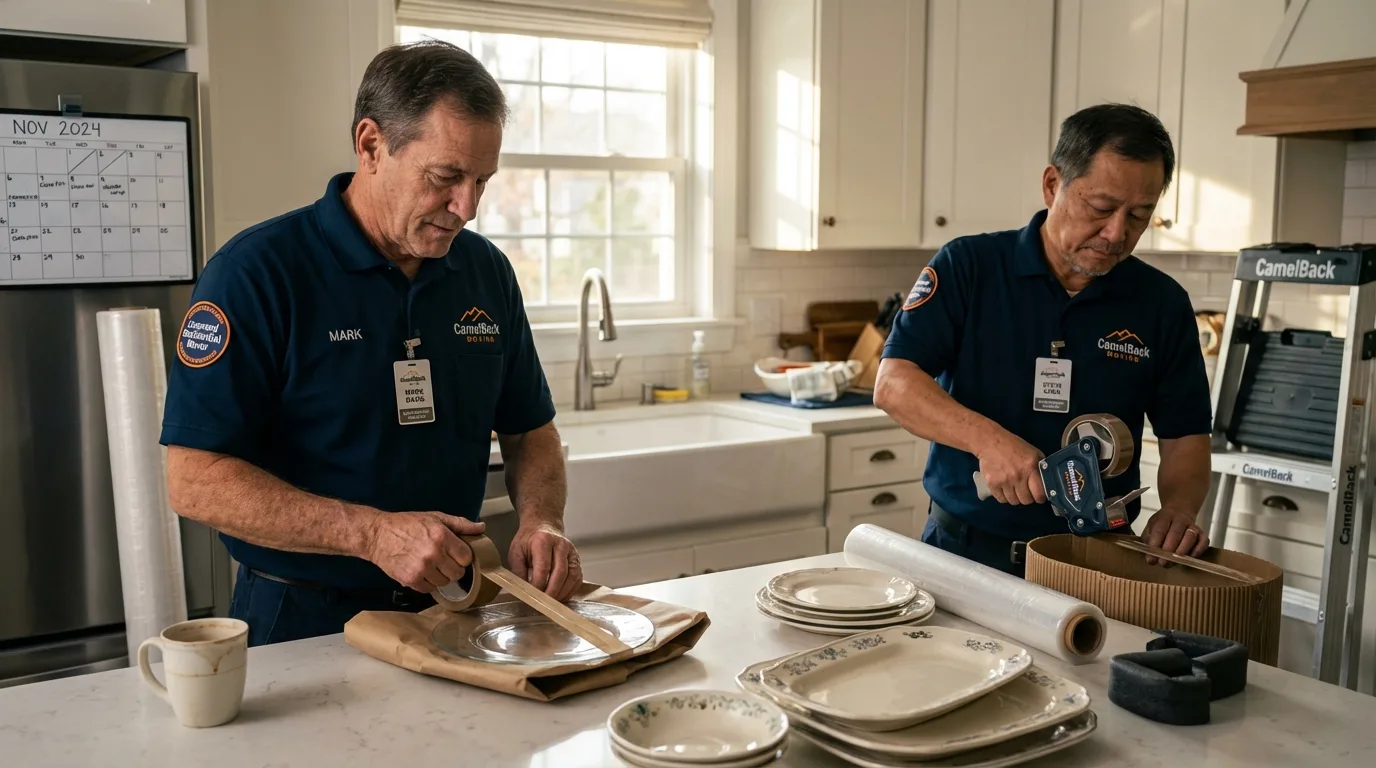 Professional crew packing kitchen dishware in Kendallville, IN